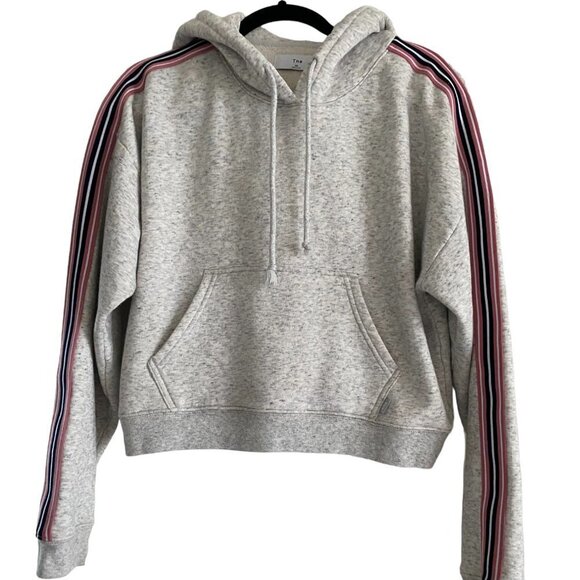 TNA Tops - Tna Cozy Fleece Pullover Boyfriend Cropped Hoodie Striped Accents Sleeves Sz XS